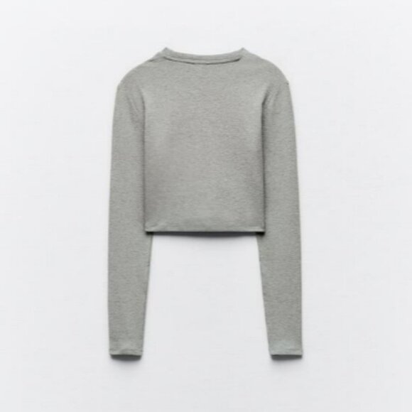 Zara | Cotton Trafaluc Cropped Long Sleeve Cotton Shirt | Heather Gray | Size M - Picture 2 of 6